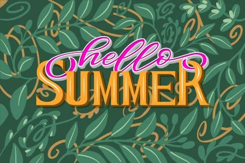 Lettering hello summer wrote by brush. Hello summer calligraphy. Stock Illustration