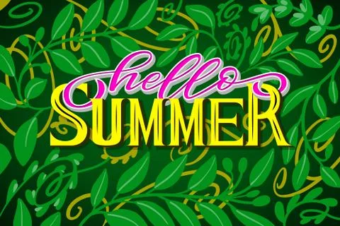 Lettering hello summer wrote by brush. Hello summer calligraphy. Stock Illustration
