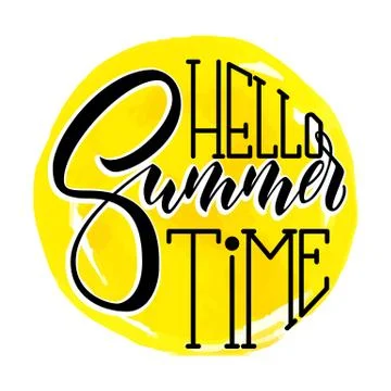 Lettering hello summer wrote by brush. Hello summer calligraphy. Stock Illustration