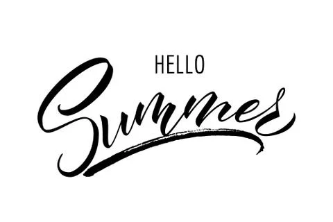 Lettering hello summer wrote by brush. Hello summer calligraphy. Stock Illustration