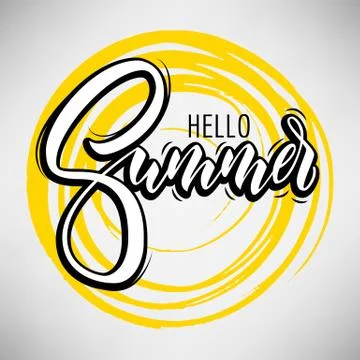 Lettering hello summer wrote by brush. Hello summer calligraphy. Stock Illustration