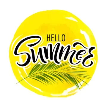 Lettering hello summer wrote by brush. Hello summer calligraphy. Stock Illustration