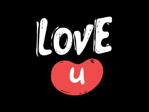 Lettering i love u vector sketch isolated on black. Hand drawn romanic Phrase Stock Illustration