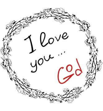 Lettering note from God with text I love you, signature  God - in frame with  Stock Illustration