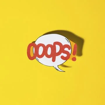 Lettering oops comic text sound effects speech bubble yellow background Stockfoto's