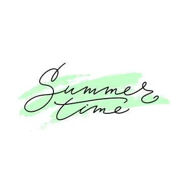 Lettering with phrase summer time. Thin hand written script on green brush st Stock Illustration