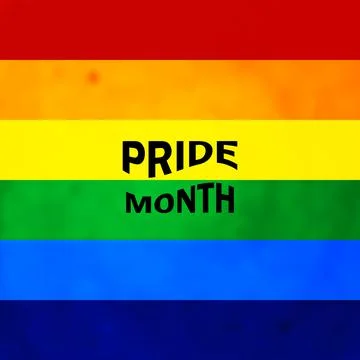 Lettering PRIDE MONTH on gradient rainbow background. LGBT flag. Template design Stock Illustration