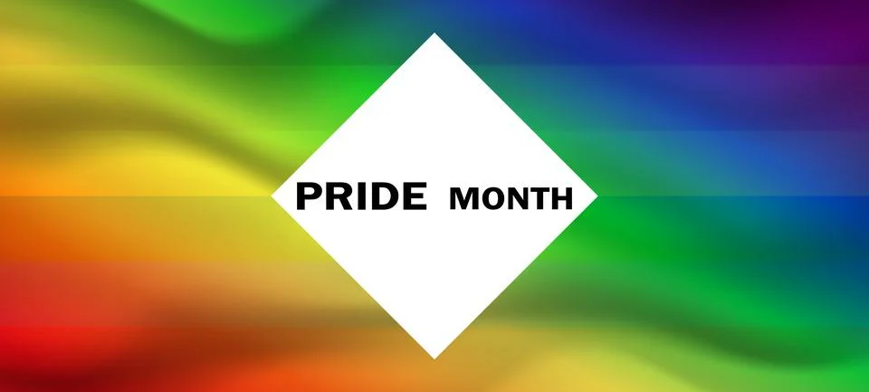Lettering PRIDE MONTH on gradient rainbow background. LGBT flag. Template design Stock Illustration