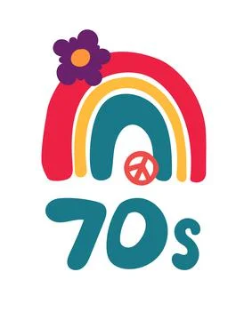 Lettering with a rainbow pattern in the retro style of the 70s. Good vibes mu Stock Illustration