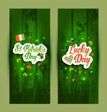 Lettering of Saint Patrick s Day banners on green wooden Stock Illustration