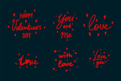 Lettering set with elements of love. Vector words for Valentine's Day. Hearts Stock Illustration