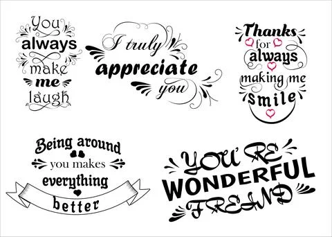 Lettering set of phrases of compliments Stock Illustration