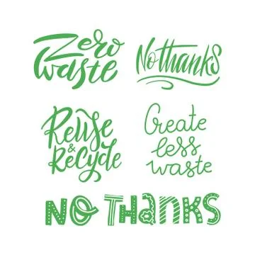 Lettering set template with hand drawn vector. Unique phrases about eco, wast Stock Illustration