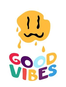 Lettering with a smile pattern in the retro style of the 70s. Good vibes mult Stock Illustration