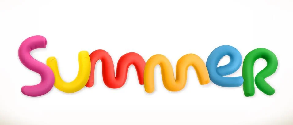 Lettering Summer, 3d plastic vector letters Stock Illustration