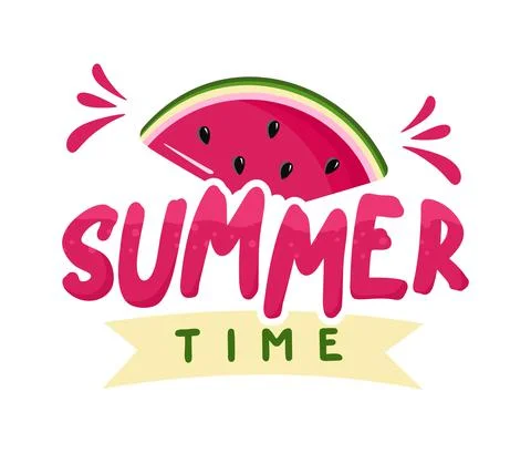 Lettering summer time on a white background Summer banner postcard Vector Stock Illustration