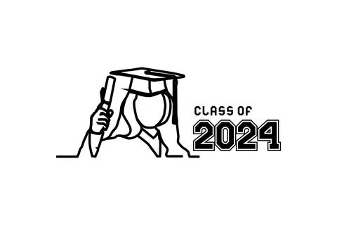 Lettering text class of 2024 with line art graduation people vector Stock Illustration