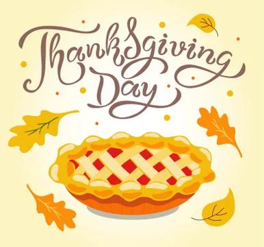 Lettering Thanksgiving Day and Festive Tasty Pie Stock-Illustration