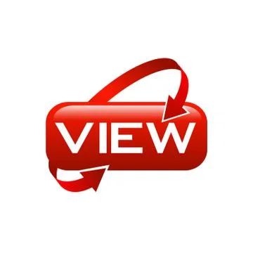 Lettering view button icon with round arrow red color Stock Illustration