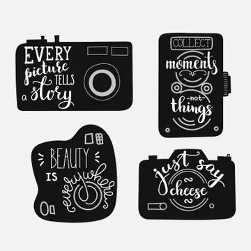 Lettering on vintage old camera shape set Stock Illustration