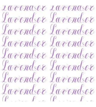 Lettering of the word lavender. Cursive. Seamless pattern. Stock Illustration