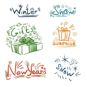 Lettering - words for winter - decor elements 스톡 일러스트