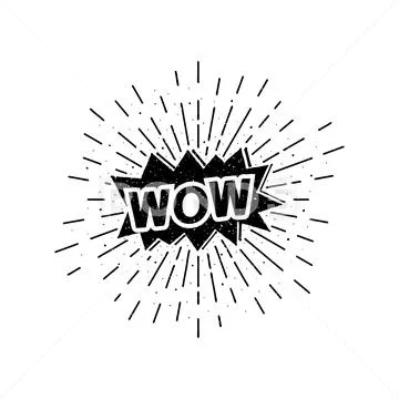 Lettering wow with sun rays grunge vintage vector illustration Stock Illustrationen