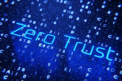 Lettering zero trust on a digital background. Network connection concept. Zer 스톡 일러스트