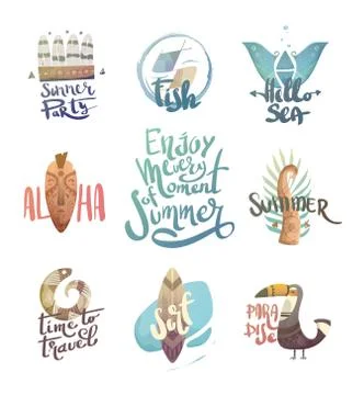 Letternit with palm trees and animals. Stock Illustration