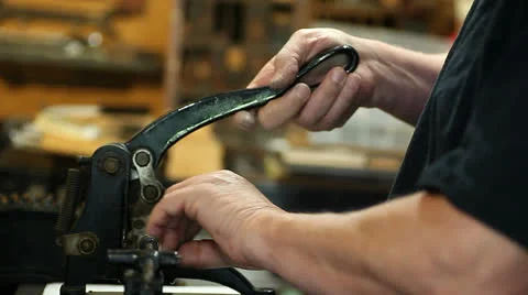 Letterpress printer using vintage cutter Stock Footage 25910143