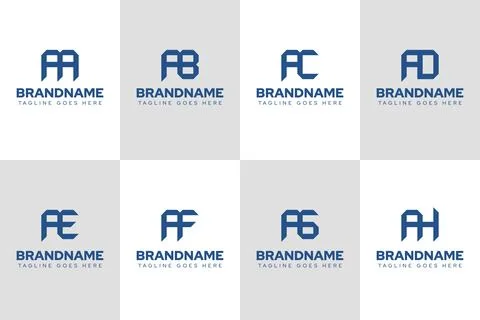 Letters AA AB AC AD AE AF AG AH Logo Monogram Set, for A BA CA DA EA FA GA .. Stock Illustration