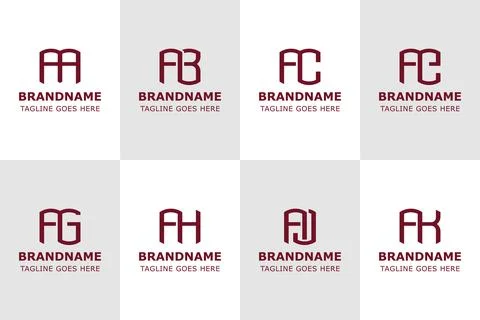 Letters AA AB AC AE AG AH AJ AK Logo Set Modern Monogram 库存插图