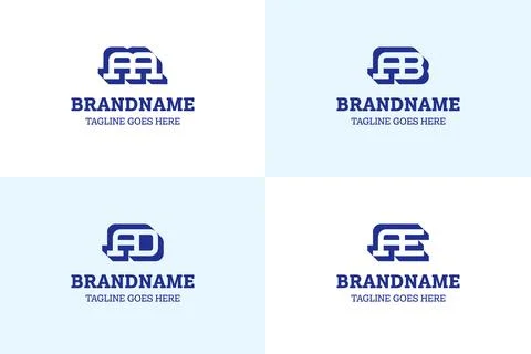 Letters AA AB AD AE Shadow Monogram Logo Set, for AA BA DA EA Initials Brand Stock Illustration