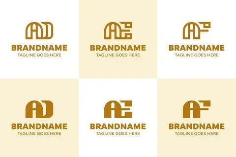 Letters AD AE AF Monogram Logo Set, for DA EA FA initials Brand Stock Illustration