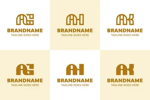 Letters AG AH AK Monogram Logo Set, for GA HA KA initials Brand Stock Illustration