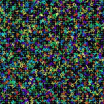Letters of the alphabet arranged randomly in various sizes, rotations, and .. イラスト素材