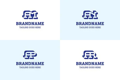 Letters AM AN AP AR Shadow Monogram Logo Set, for MA NA PA RA Initials Brand Stock Illustration