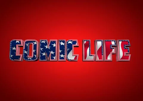 Letters and typography with the word comic life with American flag pattern an Stock Illustration