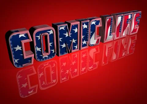 Letters and typography with the word comic life with American flag pattern an 스톡 일러스트