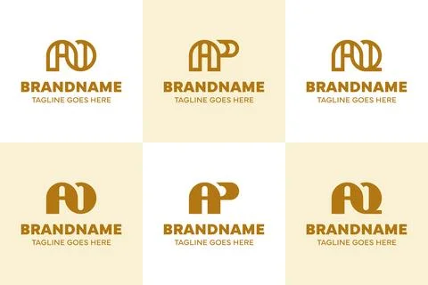 Letters AO AP AQ Monogram Logo Set, for OA PA QA initials Brand Stock Illustration
