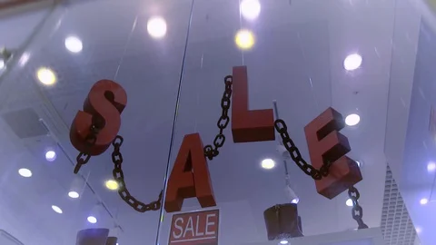 The letters are moving in the shop window. soon sale Video stock 85908787