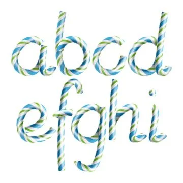 Letters A, B, C, D, E, G, G, H, I. Vector. 3D Realistic Candy Cane Alphabet Stock Illustration
