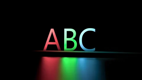 Letters A B C glowing on a black background reflection,animation. 3D render. Stock Footage 342037411