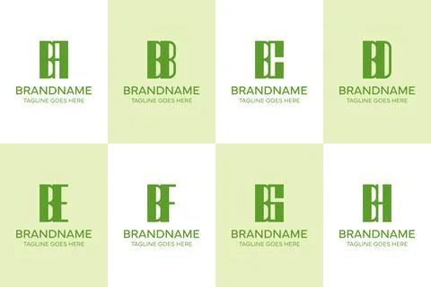 Letters BA BB BC BD BE BF BG BH Elegant Monogram Logo Set Stock Illustration