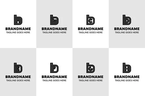 Letters BA BB BC BD BE BF BG BH Logo Line Set, for AB BB CB DB EB FB GB HB .. Stock Illustration