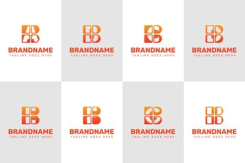 Letters BA BB BC BD BE BF BG BH Technology Logo Set Stock Illustration