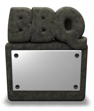 Letters bbq on stone socket with blank white sign - 3d rendering Stock Illustration