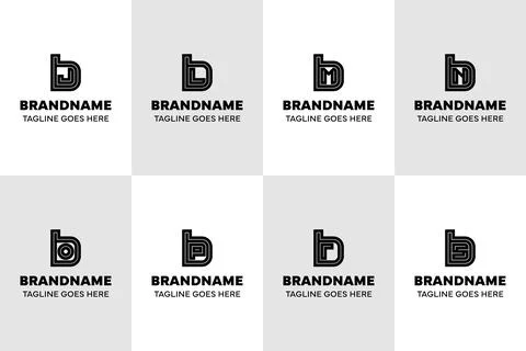 Letters BJ BL BM BN BO BP BR BS Logo Line Set, for JB LB MB NB OB PB RB SB .. Illustrazione stock