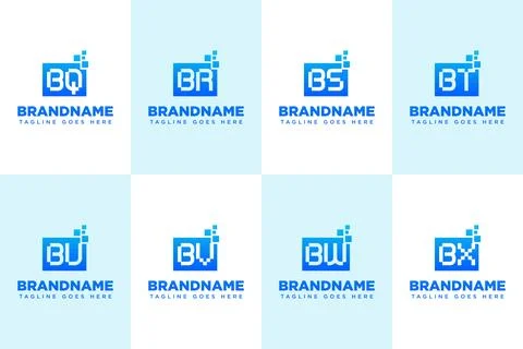 Letters BQ BR BS BT BU BV BW BX Data Tech Logo, innovation, and digital sol.. Illustrazione stock