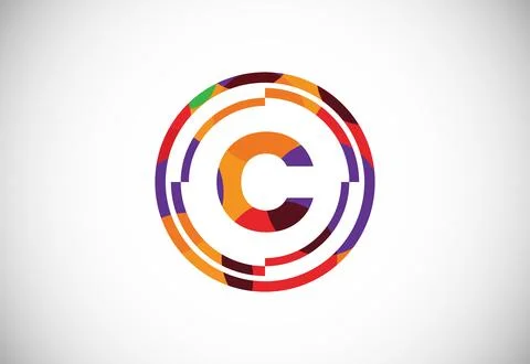 Letters C with circle frames low poly art style. English alphabet, vector i.. Stock Illustration